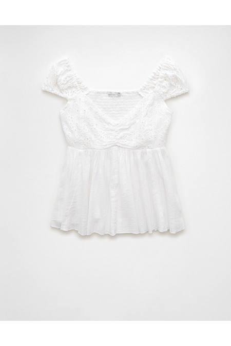 AE Cap-Sleeve Babydoll Top Women's White XL by AMERICAN EAGLE