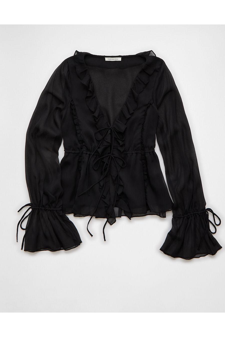 AE Chiffon Tie-Front Blouse Women's Black by AMERICAN EAGLE