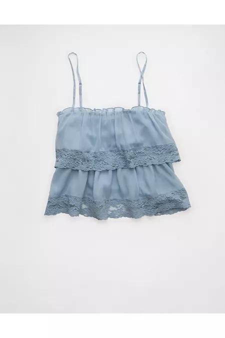 AE Chiffon Tiered Ruffle Tank Top Women's Light Blue by AMERICAN EAGLE AE Chiffon Tiered Ruffle Tank Top Women's Light Blue by AMERICAN EAGLE