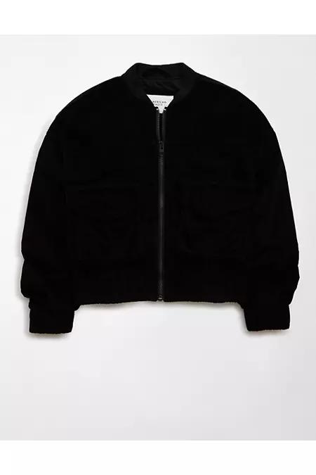AE Corduroy Oversized Bomber Jacket Women's Black by AMERICAN EAGLE AE Corduroy Oversized Bomber Jacket Women's Black by AMERICAN EAGLE