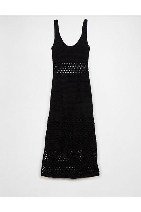 AE Crochet Mix Stitch Midi Dress Women's Black M by AMERICAN EAGLE