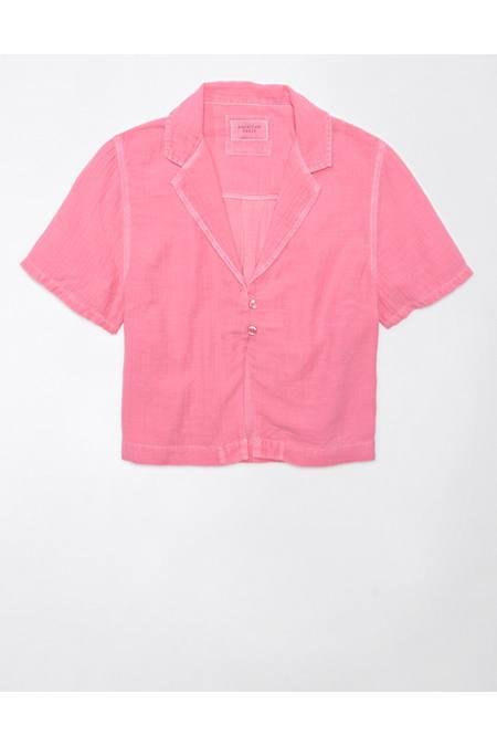 AE Cropped Cabana Shirt Women's Pink XXS by AMERICAN EAGLE