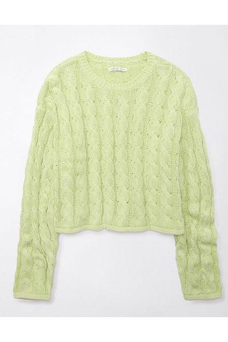 AE Cropped Cable-Knit Sweater Women's Citron L by AMERICAN EAGLE
