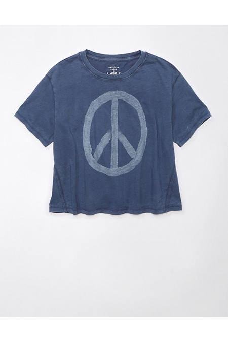 AE Cropped Graphic T-Shirt Women's Indigo XL by AMERICAN EAGLE