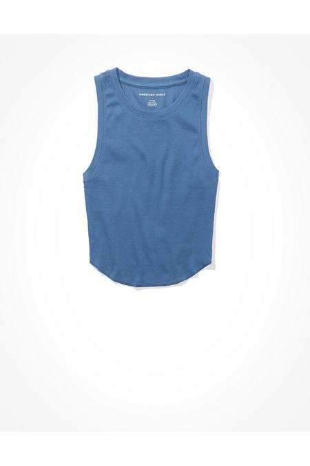 AE Cropped High Neck Daily Fave Tank Top Women's Washed Blue M by AMERICAN EAGLE