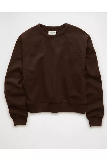 AE Cropped Raglan Sweatshirt Women's Brown by AMERICAN EAGLE