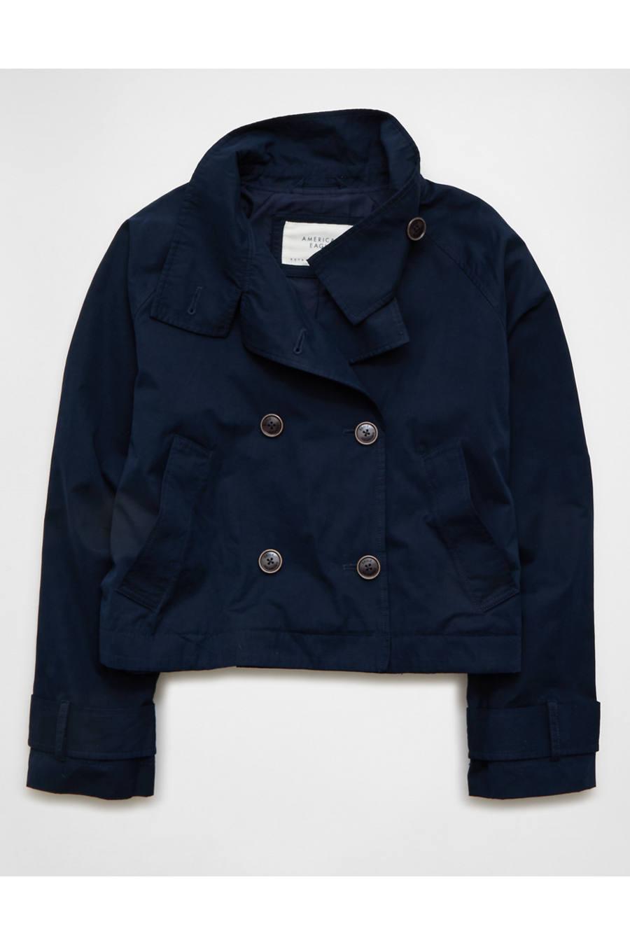 AE Cropped Trench Jacket Women's Navy by AMERICAN EAGLE