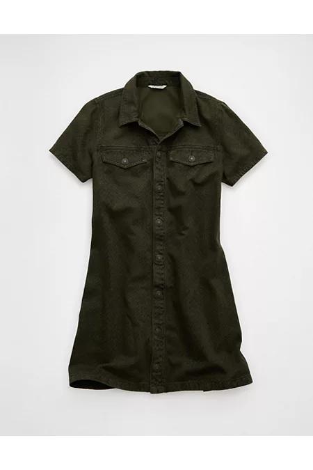 AE Denim Shirt Mini Dress Women's Green by AMERICAN EAGLE