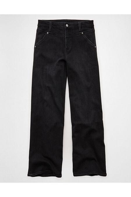AE Dreamy Drape Stretch Super High-Waisted Baggy Wide-Leg Jean Women's Black Blaze by AMERICAN EAGLE