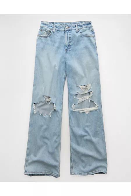 AE Dreamy Drapey Stretch Ripped Super High-Waisted Baggy Wide-Leg Jean Women's Light Destroy Wash by AMERICAN EAGLE