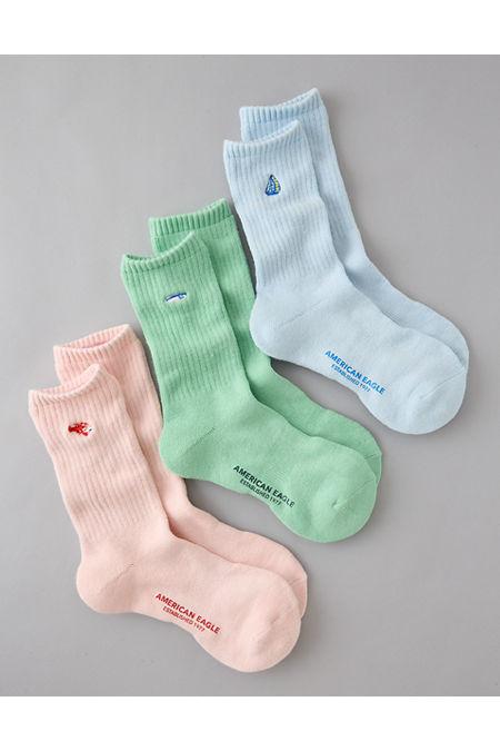 AE Embroidered Terry Crew Socks 3-Pack Men's Multi-pack by AMERICAN EAGLE