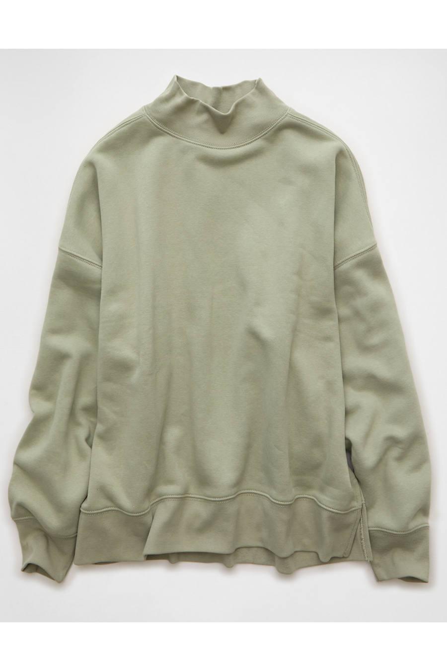 AE Everyday Luxe Oversized Mock Neck Sweatshirt Women's Olive by AMERICAN EAGLE