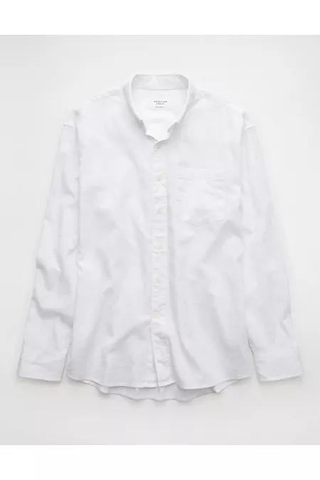 AE Everyday Relaxed Linen-Blend Button-Up Shirt Men's White by AMERICAN EAGLE AE Everyday Relaxed Linen-Blend Button-Up Shirt Men's White by AMERICAN EAGLE