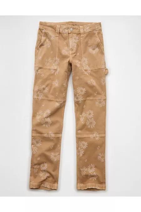 AE Floral Print Stretch Low-Rise Baggy Straight Jean Women's Vintage Khaki by AMERICAN EAGLE