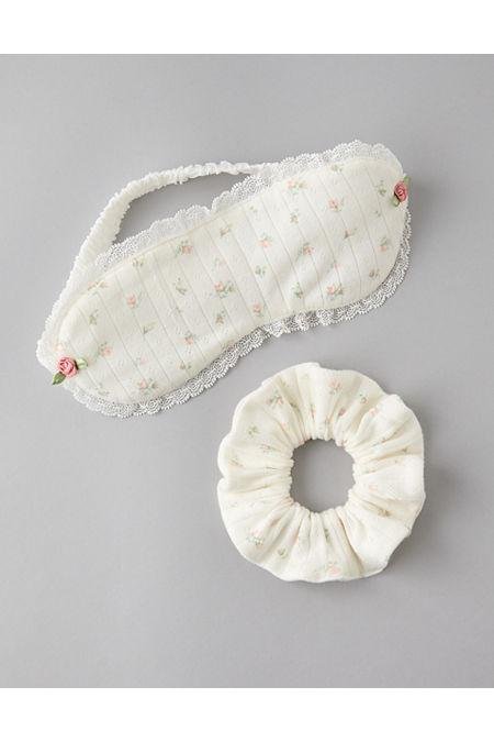 AE Floral Sleep Mask  Scrunchie Set Women's Cream One Size by AMERICAN EAGLE