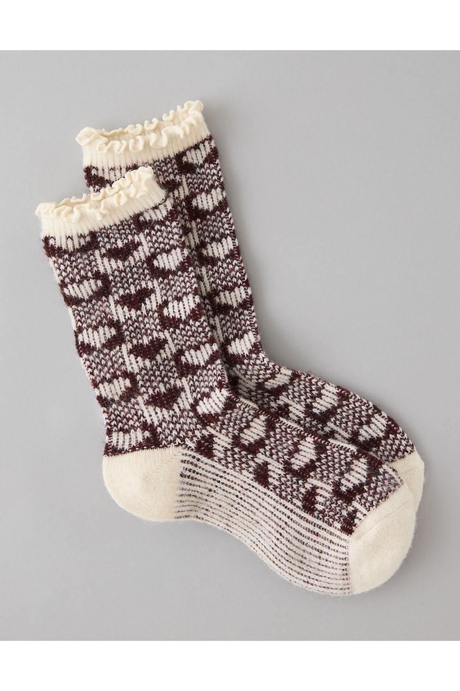 AE Gingham Ruffle Crew Socks Women's Antique Rose by AMERICAN EAGLE