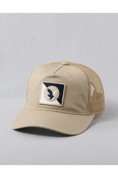 AE Good Vibes Twill Trucker Hat Men's Khaki One Size by AMERICAN EAGLE