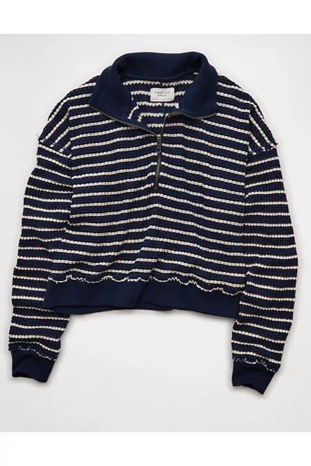 AE Half-Zip Waffle Fleeceweatshirt Women's Rich Navy by AMERICAN EAGLE