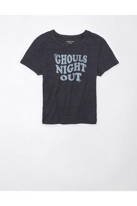 AE Halloween Graphic Baby Tee Women's Washed Black XXS by AMERICAN EAGLE