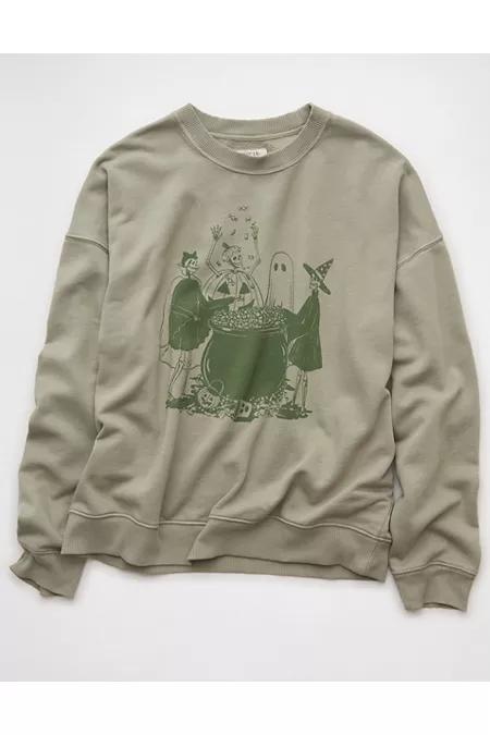 AE Halloween Graphic Sweatshirt Women's Faded Olive by AMERICAN EAGLE AE Halloween Graphic Sweatshirt Women's Faded Olive by AMERICAN EAGLE