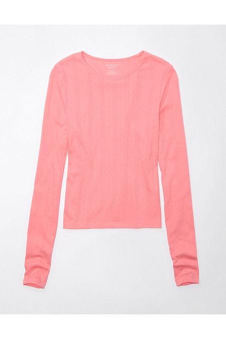 AE Hey Baby Long-Sleeve Pointelle-Knit Tee Women's Coral XXS by AMERICAN EAGLE