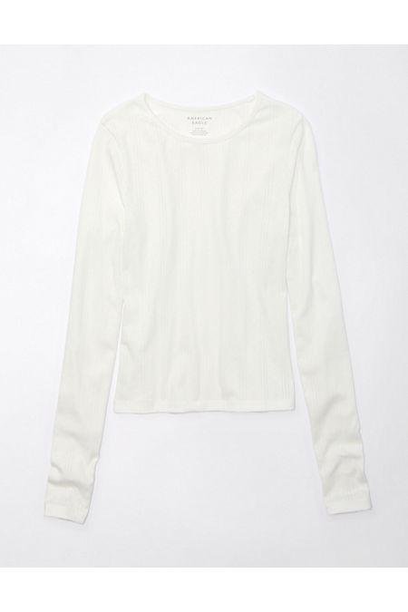 AE Hey Baby Long-Sleeve Pointelle-Knit Tee Women's White XXS by AMERICAN EAGLE