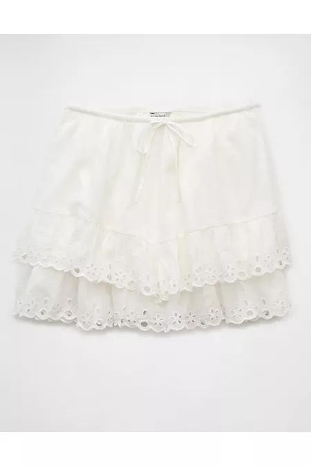 AE High-Waisted Embroidered Ruffle Mini Skirt Women's White by AMERICAN EAGLE AE High-Waisted Embroidered Ruffle Mini Skirt Women's White by AMERICAN EAGLE