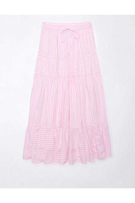AE High-Waisted Multi Striped Maxi Skirt Women's Pink L by AMERICAN EAGLE