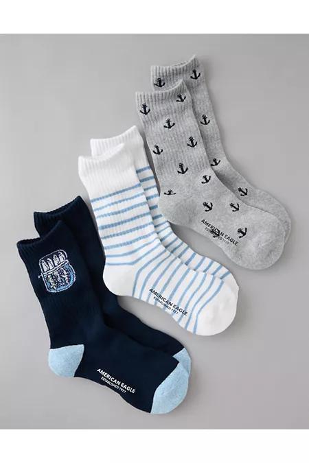 AE Icon Terry Crew Socks 3-Pack Men's Blue by AMERICAN EAGLE