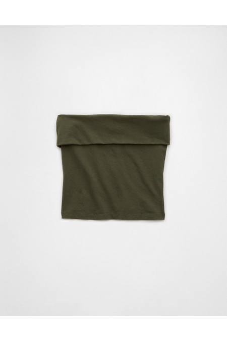AE It Knit Foldover Tube Top Women's Olive S by AMERICAN EAGLE