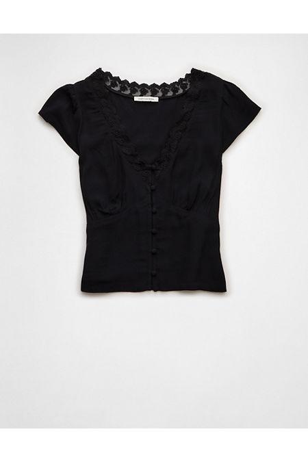 AE Lace Trim Blouse Women's Black by AMERICAN EAGLE