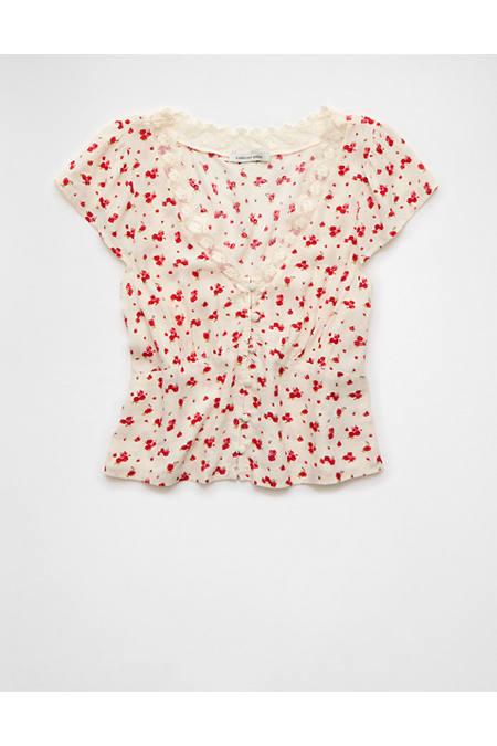 AE Lace Trim Blouse Women's Cream by AMERICAN EAGLE
