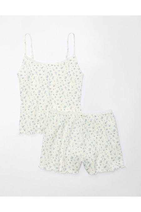 AE Lace-Trim Pointelle Tank Shorts PJ Set Women's Floral L by AMERICAN EAGLE AE Lace-Trim Pointelle Tank Shorts PJ Set Women's Floral L by AMERICAN EAGLE