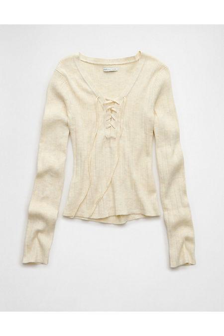 AE Lace-Up Sweater Women's Cream by AMERICAN EAGLE AE Lace-Up Sweater Women's Cream by AMERICAN EAGLE