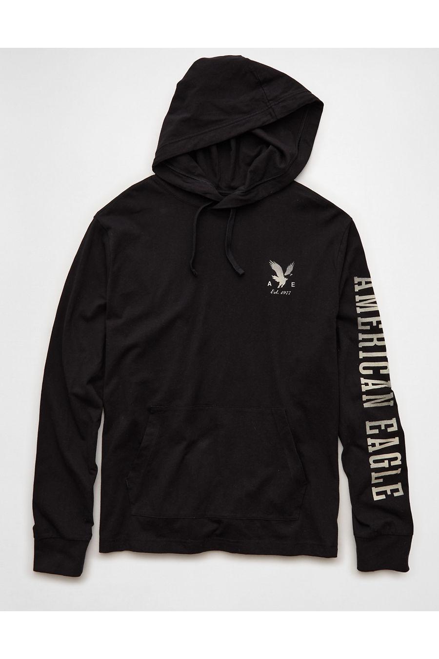 AE Lightweight Icon Logo Graphic Hoodie T-Shirt Men's Black by AMERICAN EAGLE