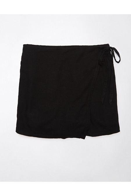 AE Linen-Blend Faux Wrap Skort Women's Black XL by AMERICAN EAGLE