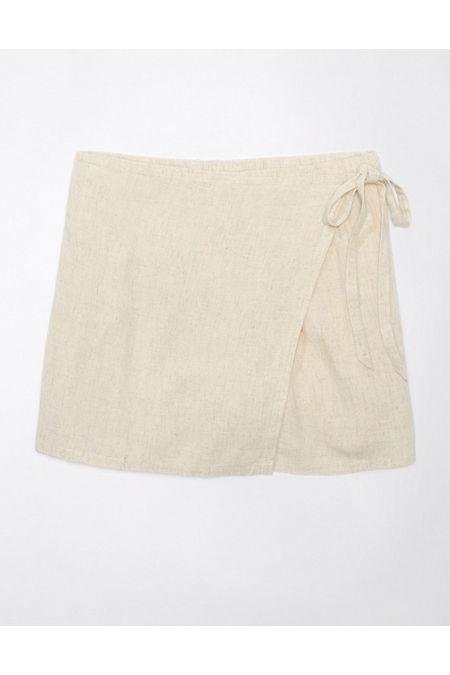 AE Linen-Blend Faux Wrap Skort Women's Natural M by AMERICAN EAGLE