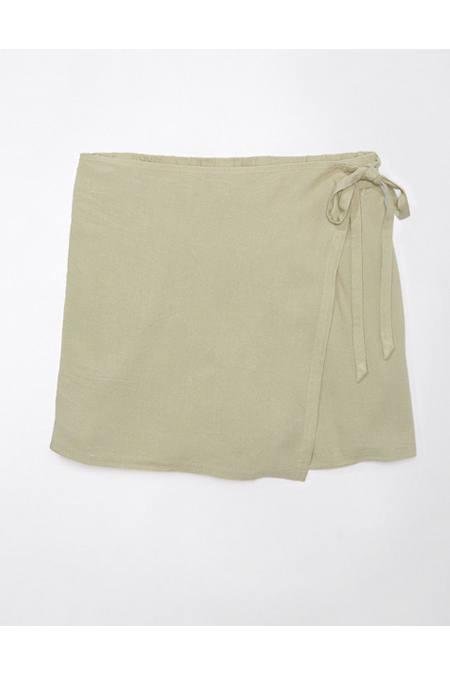 AE Linen-Blend Faux Wrap Skort Women's Olive XL by AMERICAN EAGLE