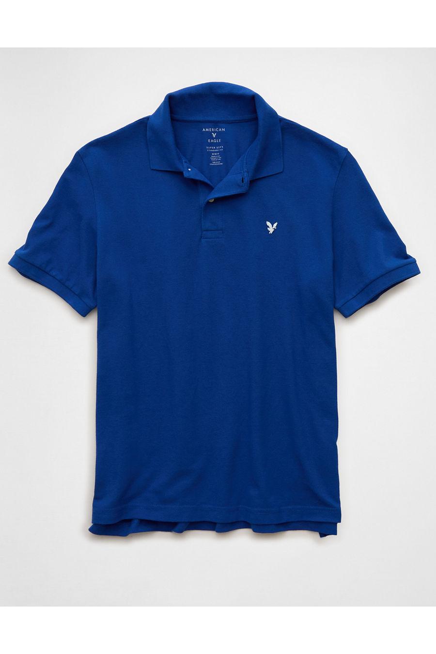 AE Logo Standard Fit Pique Polo Shirt Men's Bright Blue by AMERICAN EAGLE AE Logo Standard Fit Pique Polo Shirt Men's Bright Blue by AMERICAN EAGLE