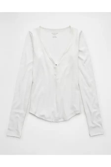 AE Long-Sleeve Henley T-Shirt Women's White by AMERICAN EAGLE