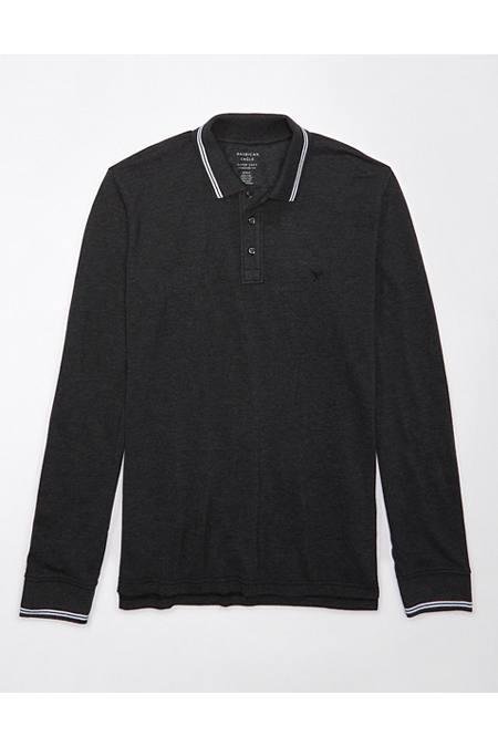 AE Long-Sleeve Polo Shirt Men's Charcoal XXXL by AMERICAN EAGLE