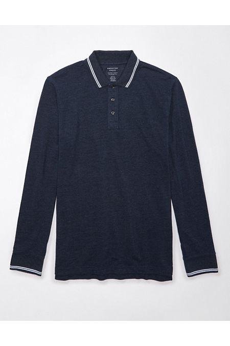 AE Long-Sleeve Polo Shirt Men's Navy L by AMERICAN EAGLE