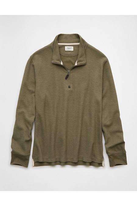 AE Long-Sleeve Quarter-Zip Thermal T-Shirt Men's Olive by AMERICAN EAGLE