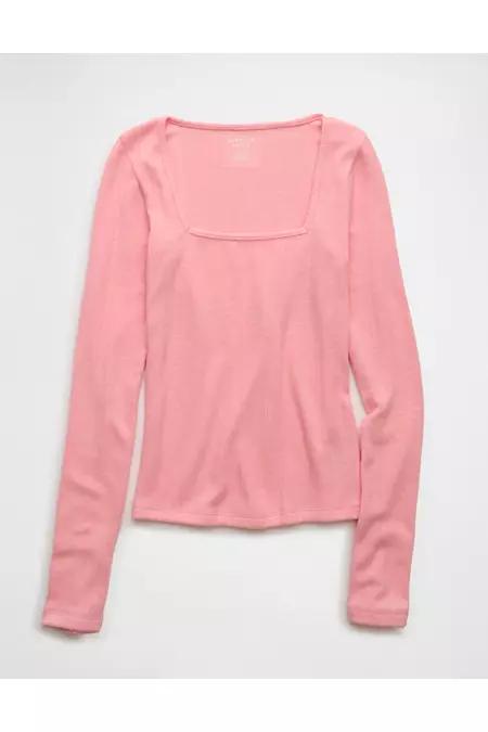 AE Long Sleeve Square Neck T-Shirt Women's Pink Note by AMERICAN EAGLE AE Long Sleeve Square Neck T-Shirt Women's Pink Note by AMERICAN EAGLE