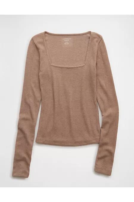 AE Long Sleeve Square Neck T-Shirt Women's Taupe by AMERICAN EAGLE AE Long Sleeve Square Neck T-Shirt Women's Taupe by AMERICAN EAGLE