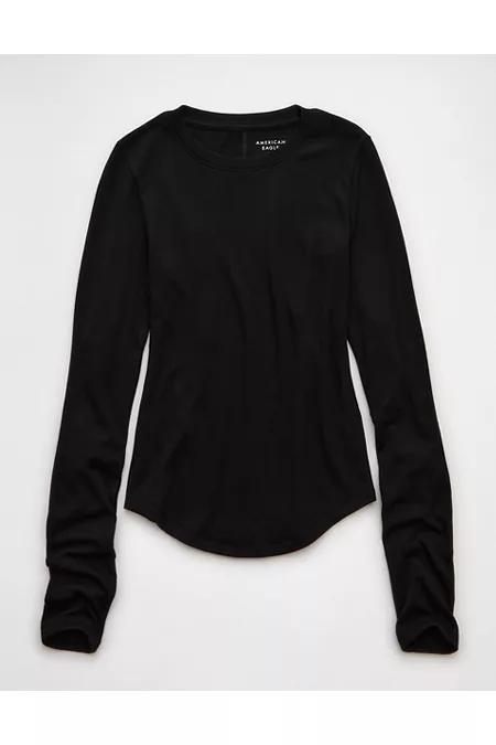 AE Longleeve Cozy Crew Neck T-Shirt Women's True Black by AMERICAN EAGLE