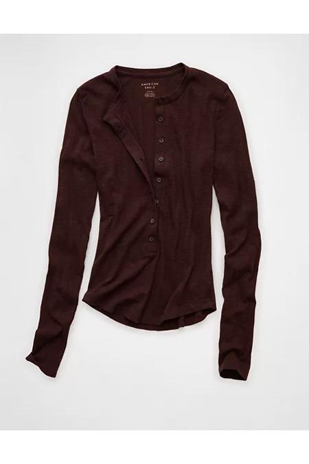 AE Longleeve Henley T-Shirt Women's Brown by AMERICAN EAGLE