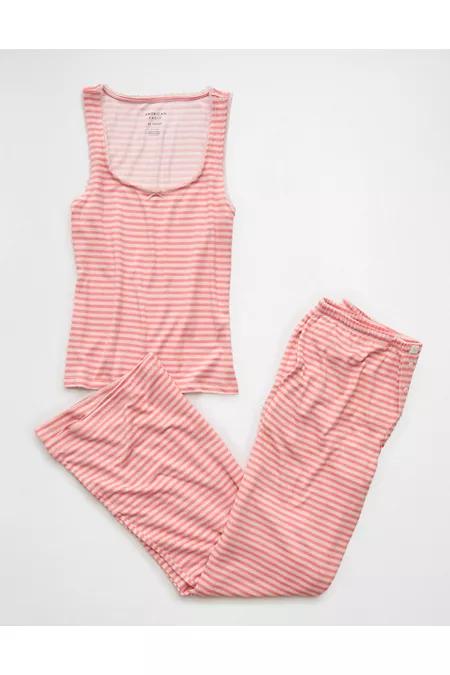 AE Luxe Plush Striped PJ Set Women's Coral by AMERICAN EAGLE