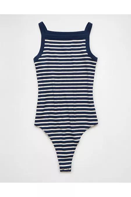 AE Main Squeeze High Neck Bodysuit Women's Retro Indigo Stripe by AMERICAN EAGLE