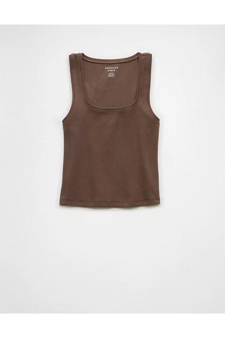 AE Main Squeeze Square Neck Tank Top Women's Brown by AMERICAN EAGLE